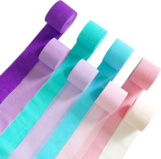 Pastel Crepe Paper Streamers 8 Rolls 656ft Party Streamers for Mermaid, Baby Shower, Under The Sea Party Decorations for Girls