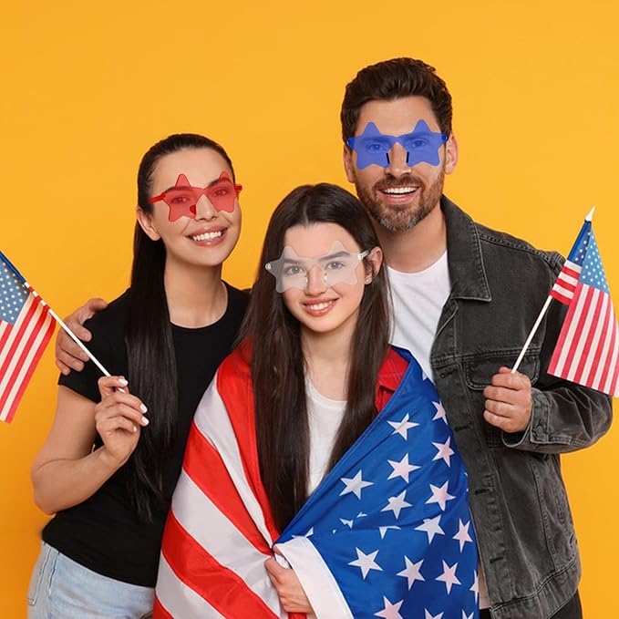 Semato 12 Pcs Star Sunglasses Bulk Rimless Red White and Blue Star Glasses Party Favors