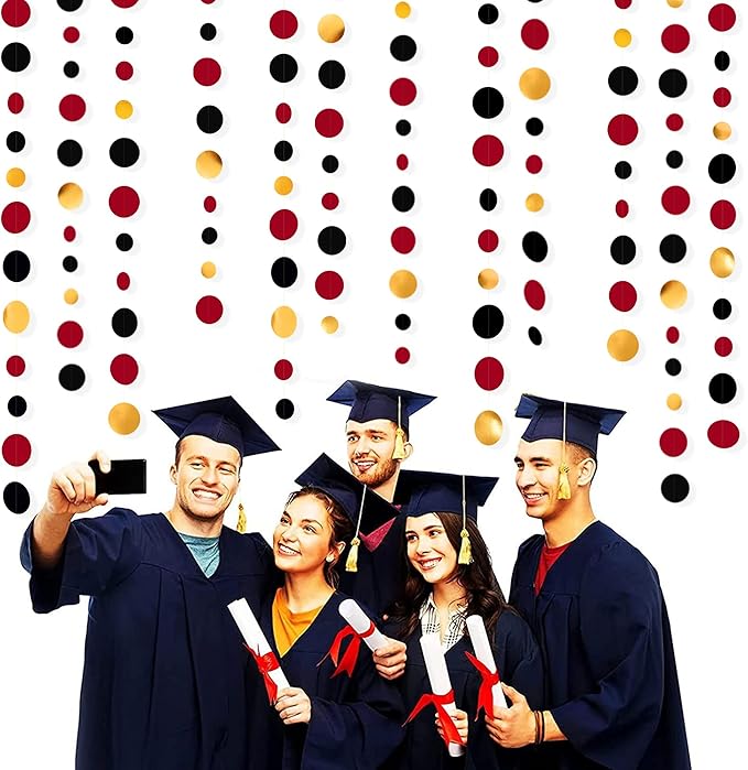 Gold Black Red Party Decorations Circle Dots Streamer Hanging Paper Polka Dots Garland for Graduation Birthday Wedding Anniversary Baby Shower Holiday Pirate Poker Casino Las Vegas Party Supplies