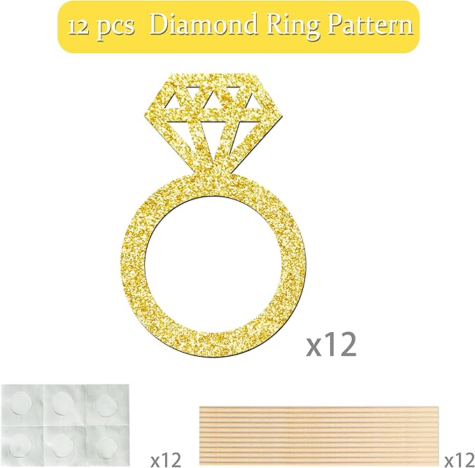 12pcs Gold Glitter Diamond Ring Theme Centerpiece Sticks Engagement Party Centerpieces for Table Wedding Party Table Decorations for Marriage Anniversary Bridal Shower Valentines Party Supplies