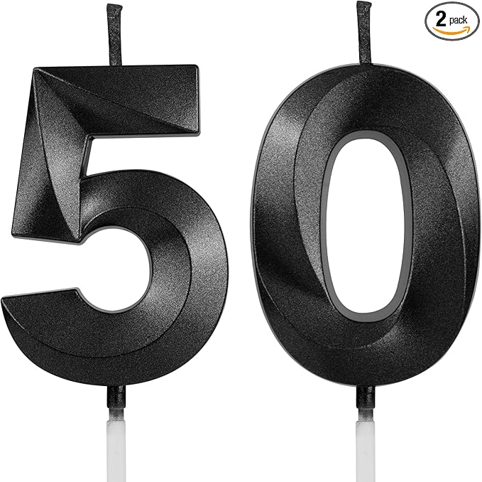 Number 50 Birthday Candles, 1.96 Inch Happy Birthday Cake Candles Cupcakes Topper Decoration for Birthday Party Wedding Anniversary Celebration Supplies (Black)