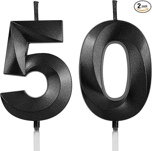 Number 50 Birthday Candles, 1.96 Inch Happy Birthday Cake Candles Cupcakes Topper Decoration for Birthday Party Wedding Anniversary Celebration Supplies (Black)
