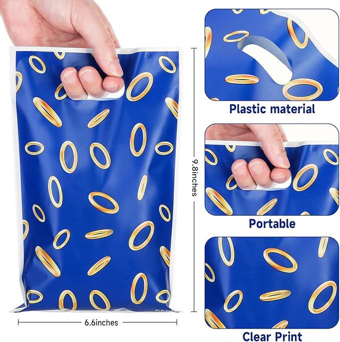 PintreeLand 40PCS Video Game Party Favor Bags, Blue and Gold Ring Design Plastic Goodie Bags for Gaming Birthday Party