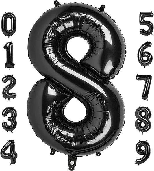 40 Inch Number 8 Balloon, Black 8 18 28 80 Birthday Balloons for Men Boys, 8th Birthday Decorations Party Supplies, Wedding, Graduations