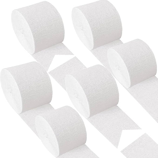 White Crepe Paper 6 Pcs Streamers for Party Decorations, Birthday Wedding DIY Crafts, Gift Wrapping Supplies