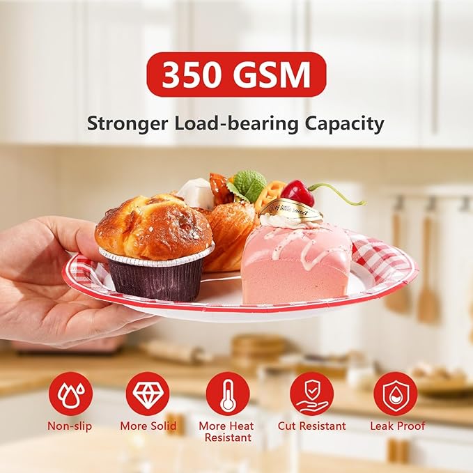200Pcs Red Gingham Party Supplies Red and White Checkered Buffalo Plaid Plates and Napkins Disposable Gingham Tableware Set for Summer Pizza BBQ Picnic Baby Shower Birthday Party Decorations Serves 50