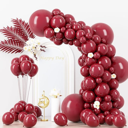 Voircoloria 130pcs Burgundy Balloons Different Sizes 18" 12" 10" 5" Wine Red Balloons for Birthday Graduation Bride Baby Shower Wedding Decorations