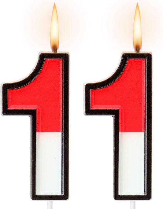 Conelist Cartoon Red and White Birthday Cake Candle Numeral Birthday Cake Topper for Animated Decoration Cartoon Party Supplies(Number 11)