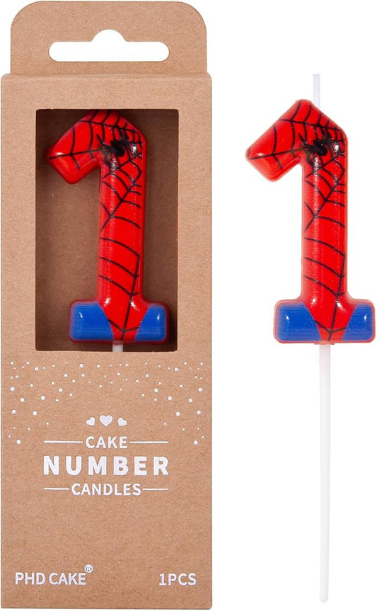 PHD CAKE 2.76 Inch Number 1 Spider Birthday Candles, Spider Cartoon Themed Number Candles, Cake Number Candles, Party Celebration