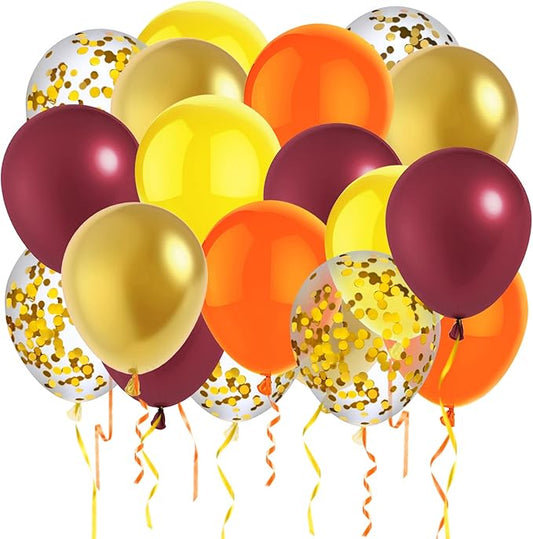 50 Pcs 12 Inch Fall Balloons Fall Birthday Party Decorations Burgundy Orange Yellow Gold Confetti Balloons for Autumn Theme Bridal Shower Thanksgiving Wedding Engagement Party Decoration