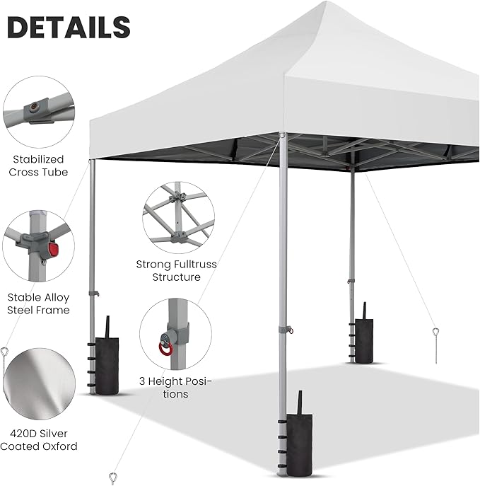 GDY 10x10 Ft Steeple Outdoor Pop Up Canopy Tent, Commercial Portable Instant Folding Gazebos, Hexagonal Tube Patio Canopies with Wheel Bag, White.