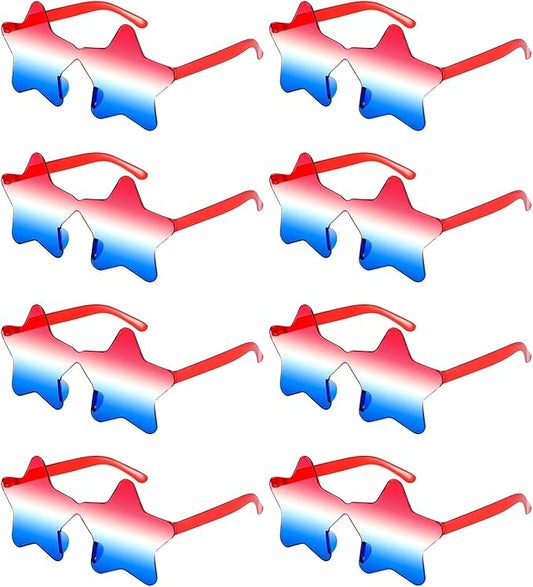 8 Pairs Star Sunglasses 4th of July Glasses Accessories Outfit for Women Adults Patriotic Rimless Sunglasses Party Favors for Birthday Beach Pool