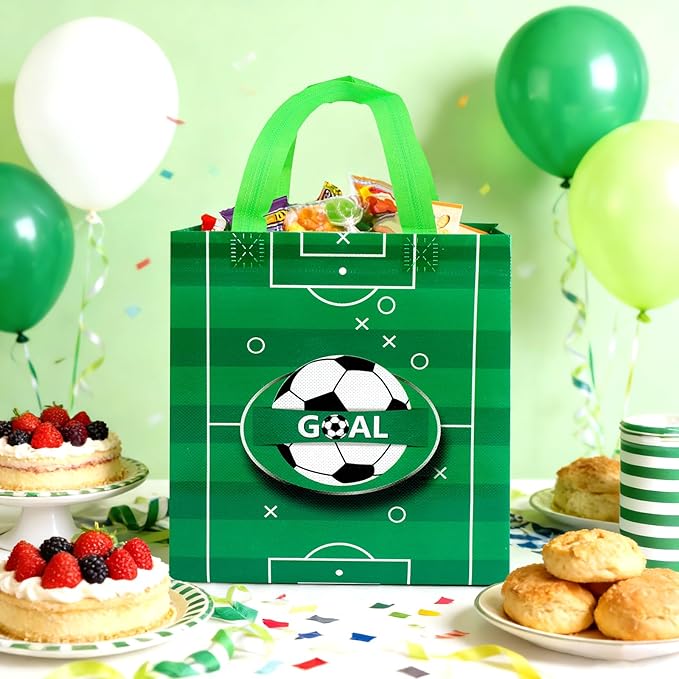Pinsit 40 PCS Soccer Party Favor Bags, Non Woven Soccer Goodie Bags, Soccer Themed Reusable Gift Bags with Handles for Boys Girls Birthday Baby Shower Party Supplies