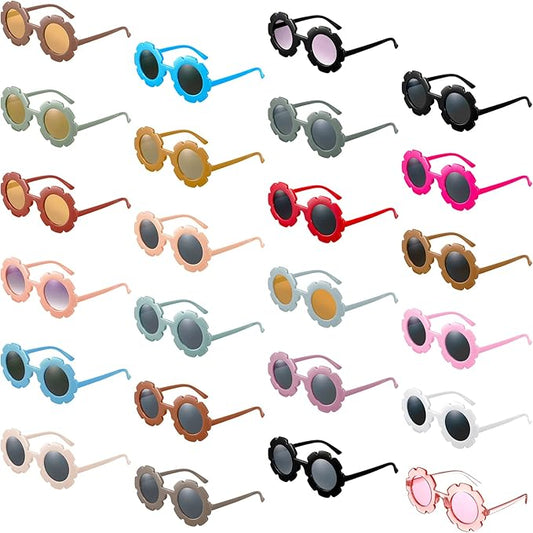 24 Pairs Flower Sunglasses Bulk Round Cute Flower Shaped Glasses Groovy Sunglasses Beach Eyewear Party Favors