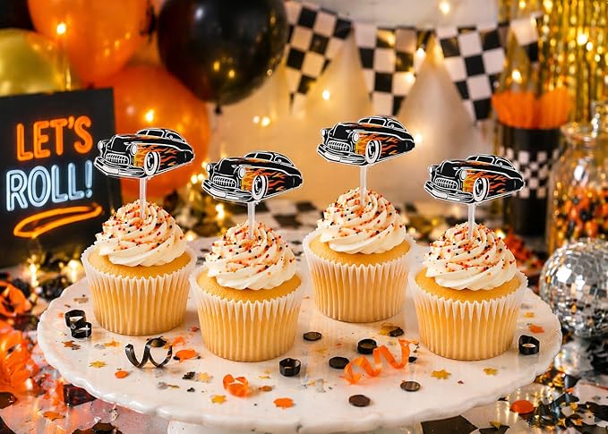 Classic Car Party Decorations - 12 Classic Cars Cupcake Topper Picks - Classic Car Birthday Party Decoration - 1950s Hot Rod Car Cupcake Toppers - Vintage Car Party Decorations