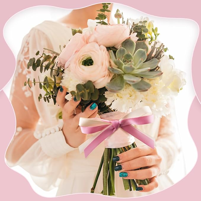Pink Satin Ribbon 3/8 Inch Light Pink Blush Pink Dusty Rose Ribbon Assorted Solid Color Thin Double Faced Satin Ribbon for Flower Bouquet Wedding Invitation Crafts Gift Wrapping Hair Bows