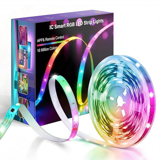 MFWW Smart IC RGB Strip Lights, 32.8FT LED Lights Multiple Colors on One Line, App+Remote Control, Timing, Multimodal, Music Sync, Color Changing Lights for Bedroom, Party Home Decor