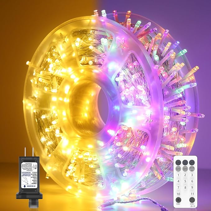 128FT 300 LED Christmas String Lights, Color Changing String Lights, Outdoor Waterproof Twinkle Lights, 11 Lighting Modes, Timing, Christmas Decoration-Multicolor to Warm White