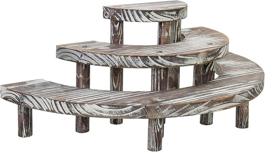 MyGift 3 Tier Rustic Dessert Stand, Torched Wood Semicircle Cupcake Display Risers