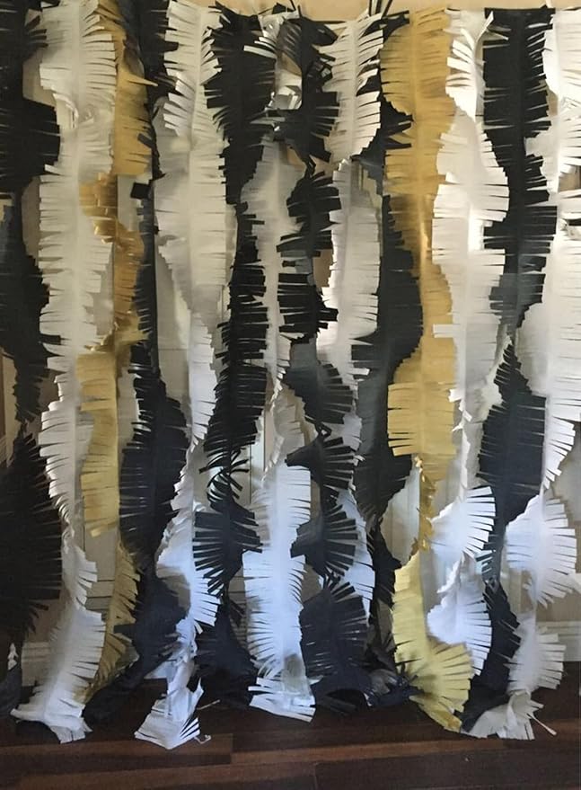 Black and White Crepe Streamers Paper Party Decorations,1.7 in x 82 ft,6 Rolls