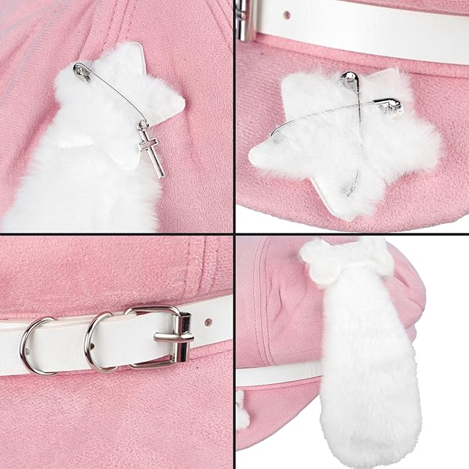 JIAHG Sweet Puppy Ears Beret Hat Cute Bunny Animal Ear Lolita Cabbie Cap Adjustable French Painter Y2K Fashion Beanie Cap
