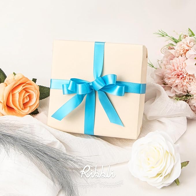Ribbli Turquoise Blue Satin Ribbon 5/8 inch x Continuous 25 Yards,Double Faced Satin Use for Craft, Gift Wrapping, Christmas Ornaments, Hair Bows, Bouquet Bows