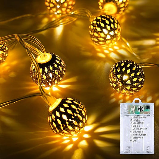 Moroccan String Lights Outdoor Battery Operated, 60 LED 36 FT Globe Fairy Lights with 8 Lighting Modes, String Lights with Timer for Bedroom Party Wedding Garden Classroom Indoor Decor(Warm White)