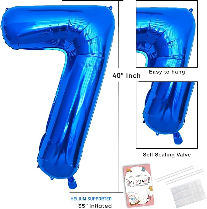 40 Inch Navy Blue 7 Balloon for 7th Birthday Party, Blue Seven Number Balloon 17 27 67 Birthday Decorations for Boys Girls Men Women, Helium Giant Foil Number 7 Balloon