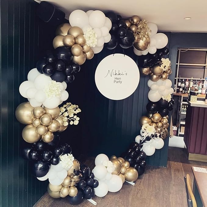COKAOBE Black and Gold Balloon Garland Arch Kit, 124pcs Black White Metallic Gold Confetti Latex Balloons for New Year Graduation Birthday Anniversary Wedding Engagements Retirement Party Decorations