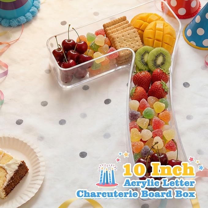 Ledido 10’’ Acrylic Number Charcuterie Board Box, Reusable Fillable Serving Tray for Candy Cake Fruit Snack, Easy-Clean Acrylic Charcuterie Tray for Birthday Anniversary Party Decorations, Number 7