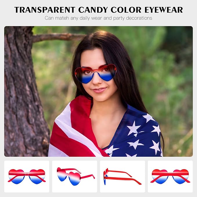 SUNOVELTIES 18 Heart Shape Rimless Sunglasses Transparent Candy Color Party Glasses Colored Eyewear for Women
