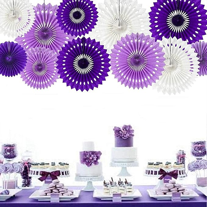 Purple White Hanging Honeycomb Round Paper Fans Halloween Decoration Kit for Baby Boy Shower Birthday Wedding Under The Purple Theme Photo Booth Backdrops Paper Party Supplies 11 Count