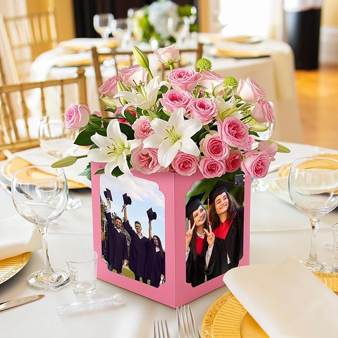 Spiareal 6 Pcs Graduation Box Centerpieces for Table 6/7 Inch Photo Frame Display Congrats Grad Party Favor Gift Picture Table Box Photo Props Frame for Graduation Decoration(Pink)