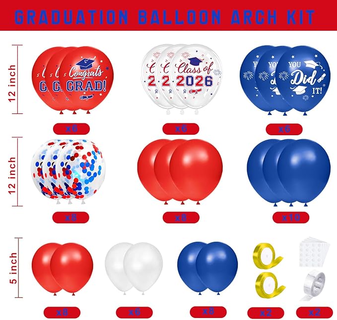 2026 Graduation Decorations, Red and Blue Graduation Decorations, Balloons Boxes (4PCS) with Letters 2026 GRAD So Proud of You, Congrats Grad Decorations for High School & College
