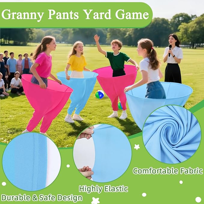 Granny Pants Yard Game Freaky Party Games Pants with Bouncy Balls and Air Pump Oversized Granny Pants Outdoor Game for Adults and Family Interactive Throwing Game for Group Gatherings