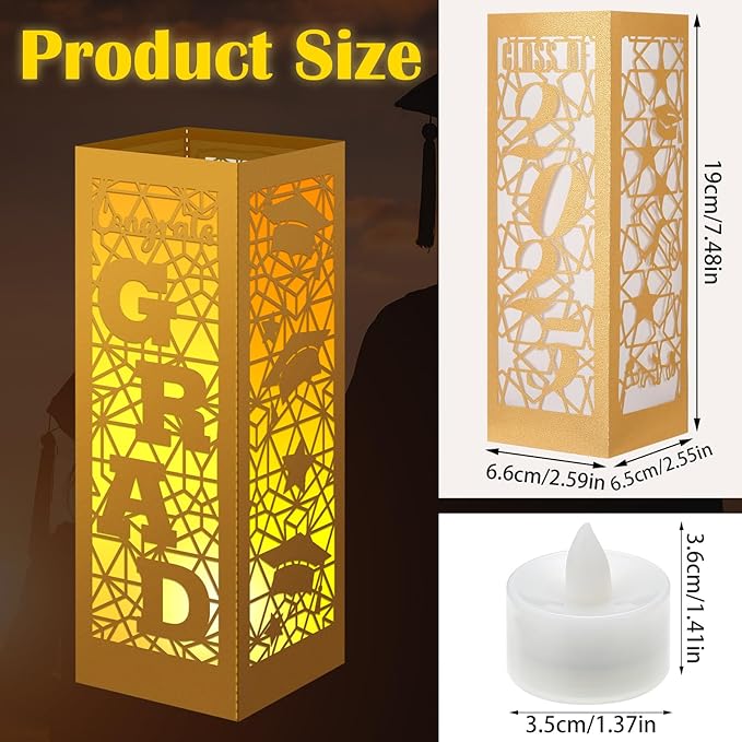 Rossesay 12 Pcs Graduation Table Centerpieces Boxes Class of 2026 Graduation Lanterns for Centerpieces with LED Candles Congrats Grad School College Photo Props for Party Table Decoration (Gold)