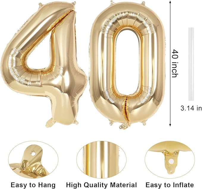 Champagne Large Number 40 Balloon, 40 Inch Light Gold Foil Helium Number Balloons, Giant Mylar Number 40 Balloons for 40 Years Old Birthday Party Anniversary Decorations (Champagne Gold 40)