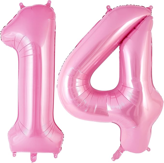 Pink Number 14 Balloon, 40 Inch Big Large Foil Helium Number Balloons, Giant Mylar Number 14 Balloons for 14 Years Old Birthday Party Decorations Supplies Anniversary