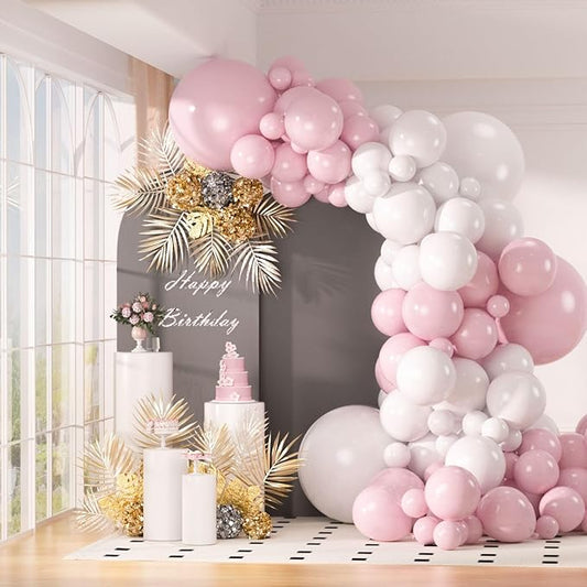 130-Pack Pastel Pink & White Balloon Garland Kit - 18/12/10/5 Inch Different Sizes White and Pink Latex Balloons for Baby Shower, Princess Birthday, Wedding Arch Decor