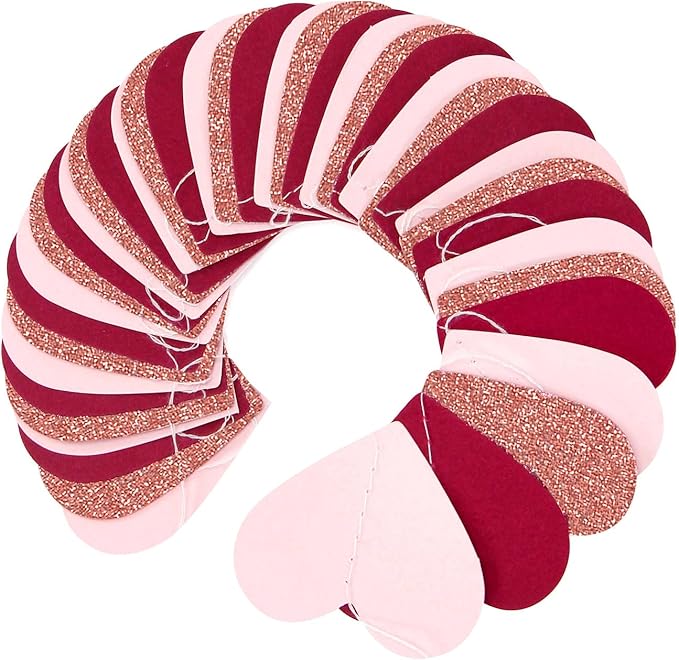 Burgundy-Red Rose-Gold Valentines Party-Decorations Heart-Garland - 52ft Pink Galentines Hanging Streamers Banner,Women Romantic Special Night Wedding Bachelorette Birthday Backdrop Decor Burgleda
