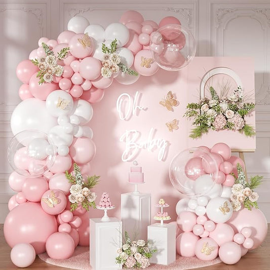 Light Pink Balloon Arch Kit, 126Pcs Baby Pink and White Balloon Garland Kit for Wedding Birthday Baby Shower Gender Reveal Bridal Shower Party Decorations