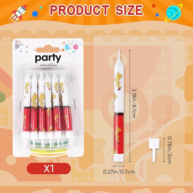 12PCS Red and White Cartoon Themed Brithday Candles, Lightning Anime Characters Candle Cake Topper for Boys Girls Party Decoration