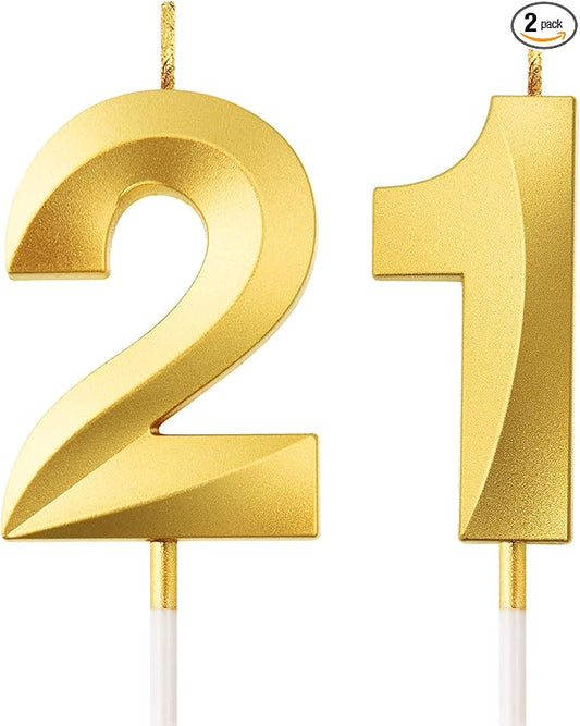 BBTO 21st Birthday Candles Number Candles Cake Topper Decoration for Birthday Wedding Anniversary Celebration Supplies(Gold,21st)