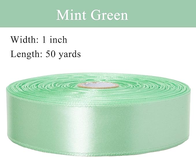 YASEO 1 Inch Mint Green Solid Satin Ribbon, 50 Yards Craft Fabric Ribbon for Gift Wrapping Floral Bouquets Wedding Party Decoration