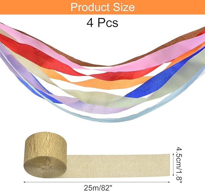 Crepe Paper Roll, 4 Rolls 328ft Gold Crepe Paper Streamers, [for Party Streamer Decorations] - (1.8 Inch x 82 ft/Roll)