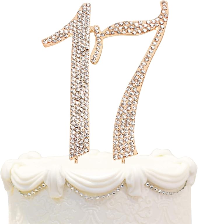 Bling Crystal Rhinestone 17 Birthday Cake Topper - Best Keepsake | 17th Party Decorations Gold