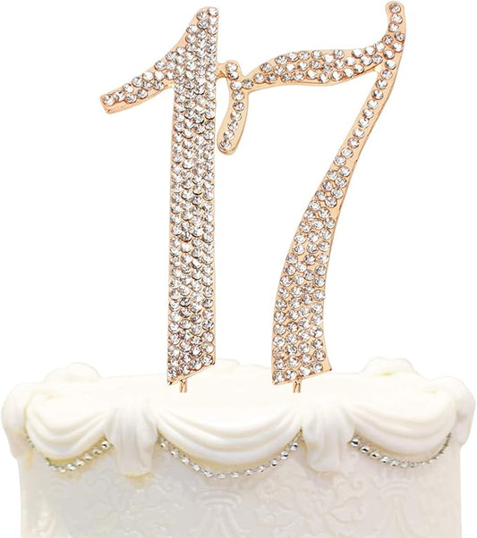 Bling Crystal Rhinestone 17 Birthday Cake Topper - Best Keepsake | 17th Party Decorations Gold