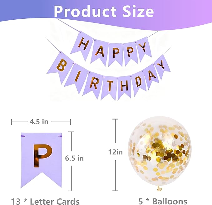 Happy Birthday Banner Sign Bunting Hanging Decorations with Shiny Gold Balloons Birthday Party Sign Decor for Party Supplies(Purple)