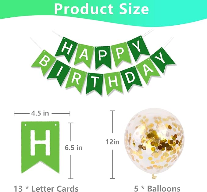 Happy Birthday Banner Sign Bunting Hanging Decorations with Shiny Gold Balloons Birthday Party Sign Decor for Party Supplies(Green)
