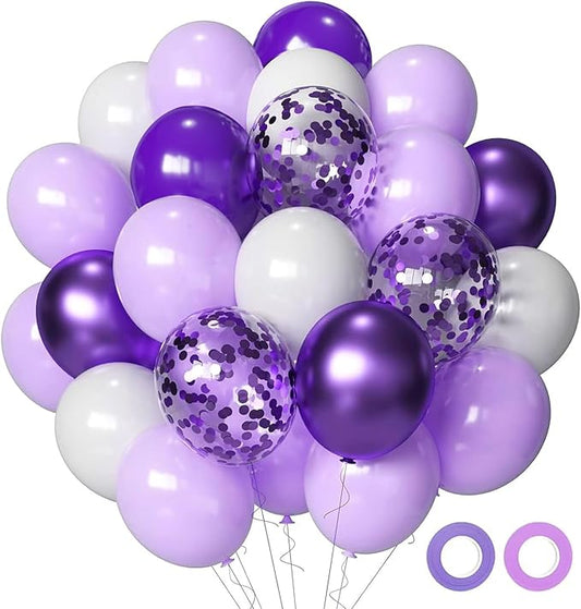 Purple Balloons Lavender Purple Balloon, 50 Pcs 12inch Lavender Lilac Purple Confetti Latex Balloons for Birthday Bridal Shower Wedding Party Decorations